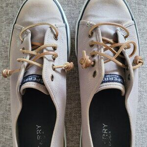 Sperry Pier Wave LTT Sneaker, gray canvas/memory foam inner sole, women's 10M